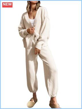 Women's 2 Piece Knit Cardigan & Baggy Pants Lounge Set Viscose Blend